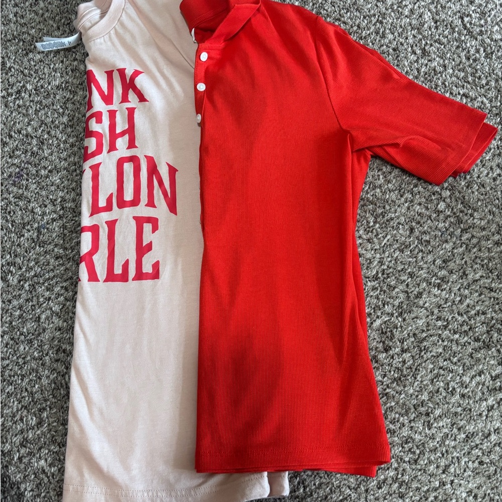 Red and Pink T-Shirt and collar button down top